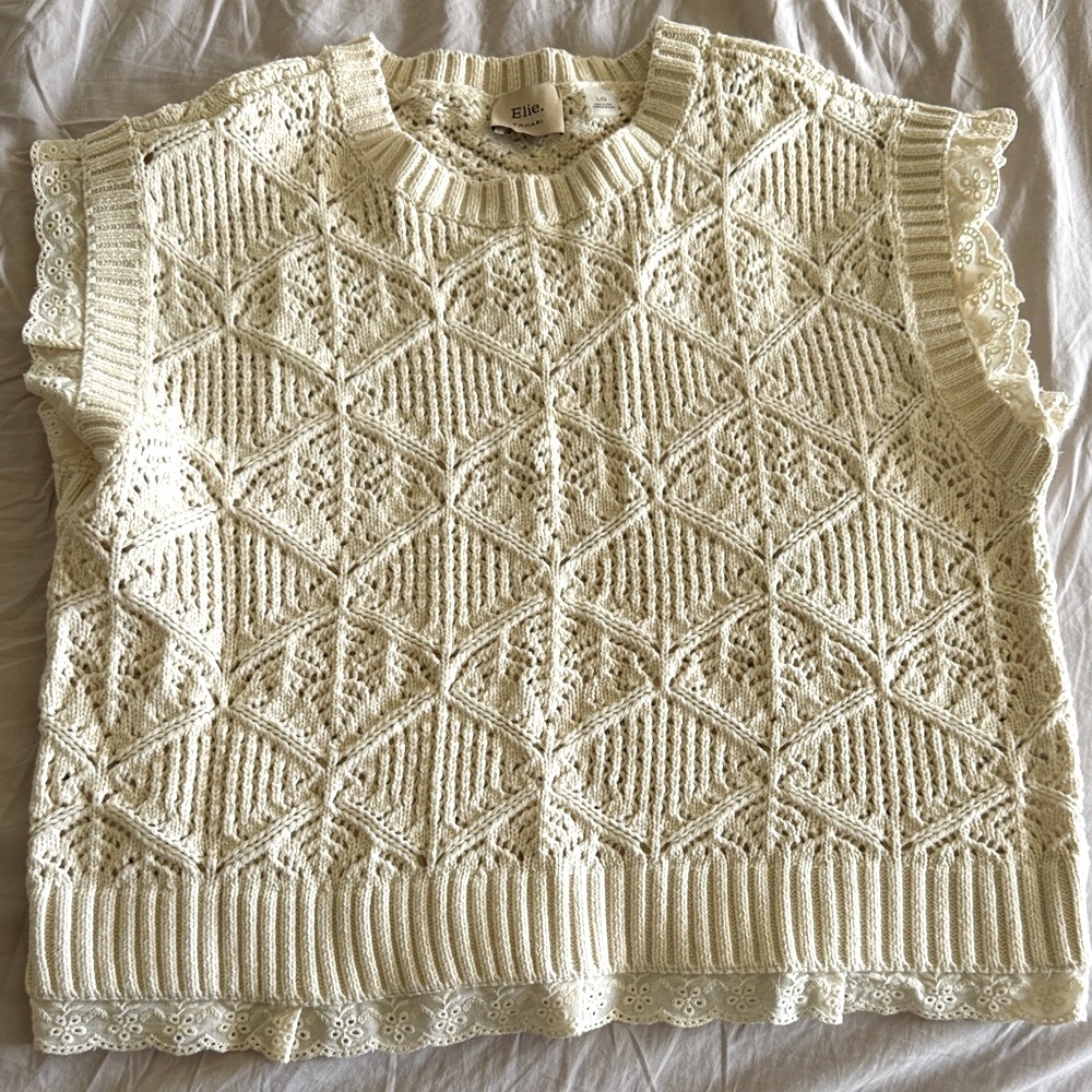 Elie Tahari Ivory Textured Knit Sweater